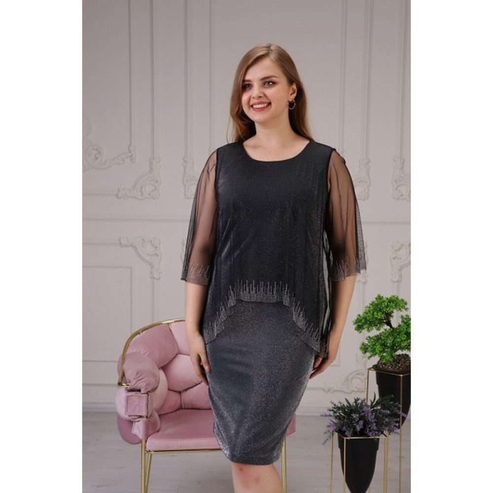 Haimoda Kadın Abiye Elbise Gri Simli Tüllü Taşlı Büyük Beden Elbise Fiyatı