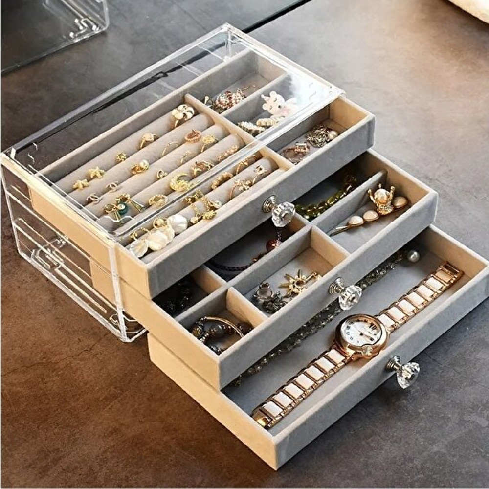 Hainan Shenda Üç Katlı Çok Bölmeli Takı Organizer Kutusu - Beyaz (Yurt Dışından) - 12x13.5x30cm - Açık Gri Eşya Saklama Kutusu Fiyatı