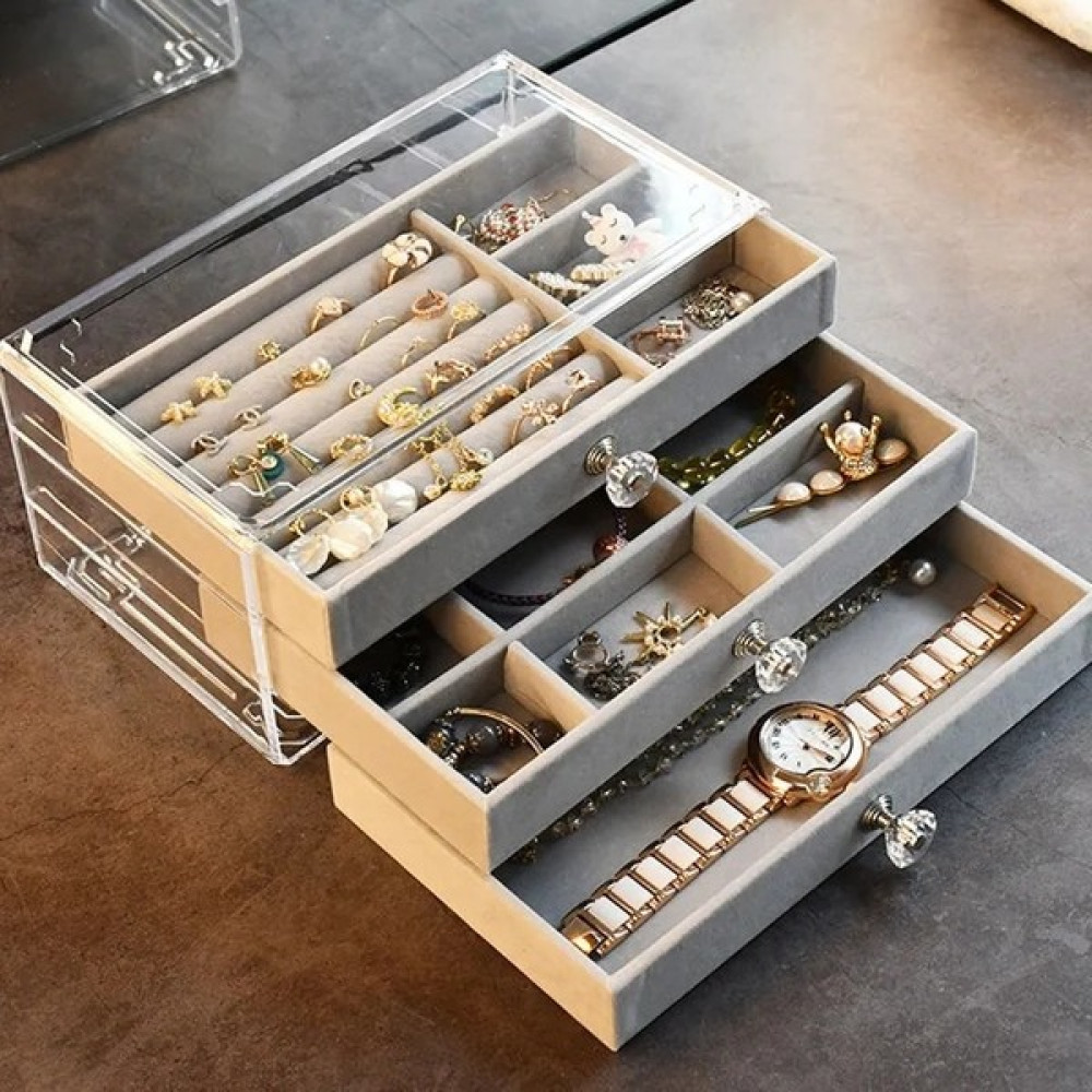 Hainan Shenda Üç Katlı Çok Bölmeli Takı Organizer Kutusu - Gri (Yurt Dışından) - 12x13.5x30cm Eşya Saklama Kutusu Fiyatı