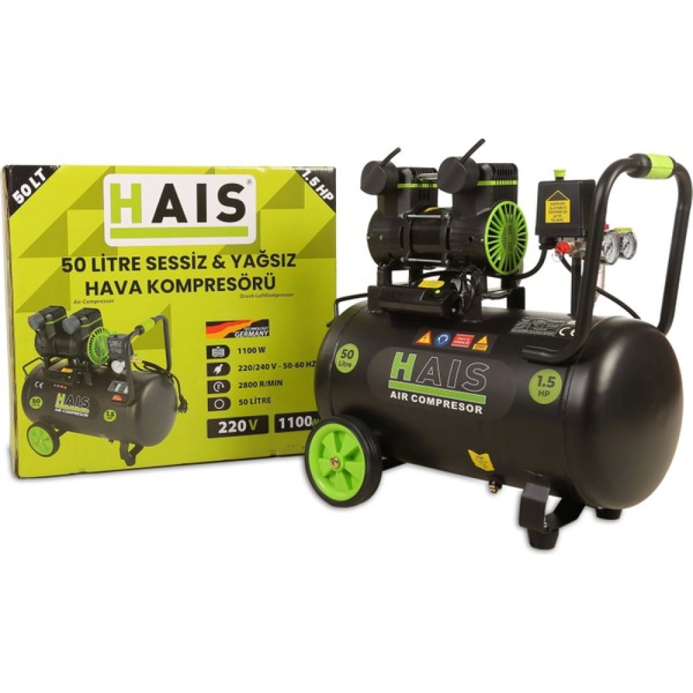 Hais 50 Litre Sessiz Yağsız Hava Kompresörü 1,5 Hp Hava Kompresörü Fiyatı
