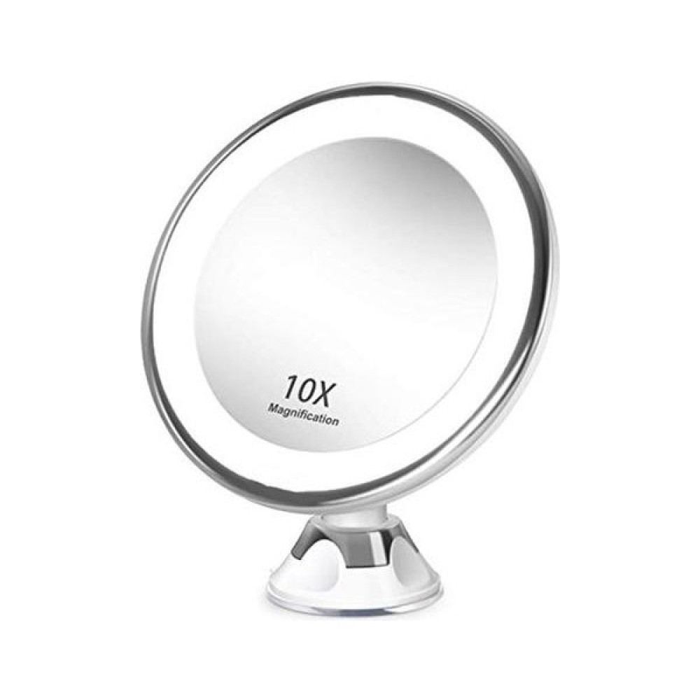 Haitn LED Işıklı 10X Büyüteç Makyaj Aynası Vantuzlu, 360 Derece Dönen Ayarlanabilir, Duş Tıraş Aynaları | Banyo Aynaları (Yurt Dışından) - Gümüş Banyo Aynası Fiyatı