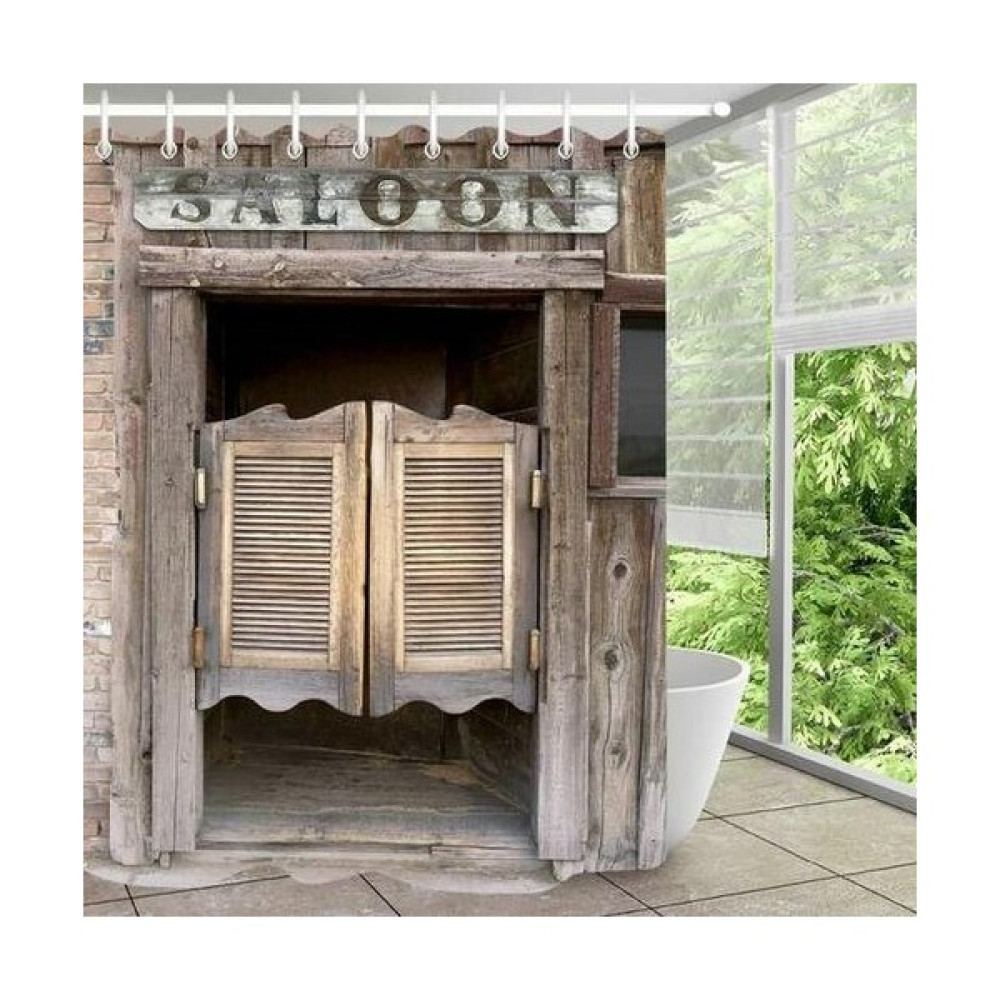 Haitn Retro Eski Ahşap Kapı Duş Perdeleri Vintage Ahır Sallanan Salon Kapıları Su Geçirmez Bez Ev Dekor Ekran Banyo Perde Seti (90 * 180 Cm) (Yurt ... Duş / Banyo Perdesi Fiyatı