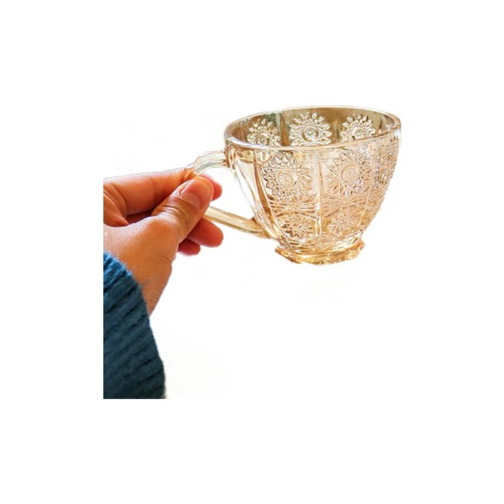 Haitn Set Retro Kabartmalı Kahve Fincanı Latte Kupası Cam Çay Bardağı Set Restoran Süt Kahve Fincanı Hediye | Kupalar (Altın) (Yurt Dışından) Fincan / Bardak / Kahve Takımı Fiyatı