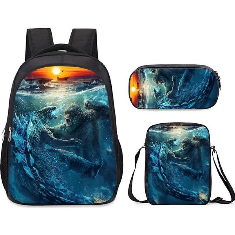 HaiTun 3 Adet / Takım Godzillas Satchel Casual Anime Sırt Çantası Polyester Okul Çantası ile Kalem Çantası Messenger Çanta (Yurt Dışından) - Mavi Okul Çantası Fiyatı