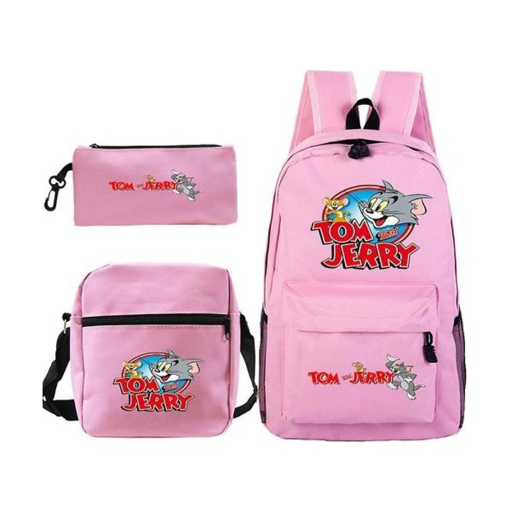 HaiTun 3 Adet / Takım Tom Jerry Satchel Anime Rahat Okul Çantası Sırt Çantası ile Kalem Çantası Messenger Çanta (Yurt Dışından) - Pembe Okul Çantası Fiyatı