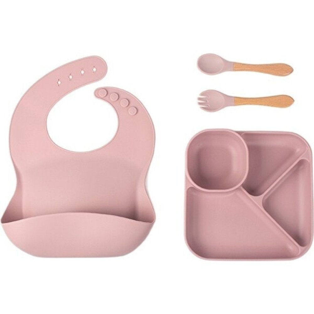 Haixuan Hb Silikon Sofra Dört Parçalı Set Tek Parça Kare Silikon Yemek Tabağı Çatal Kaşık Anne ve Çocuk Besleme Anti-Düşme Silikon (Yurt Dışından) Mama Seti Fiyatı