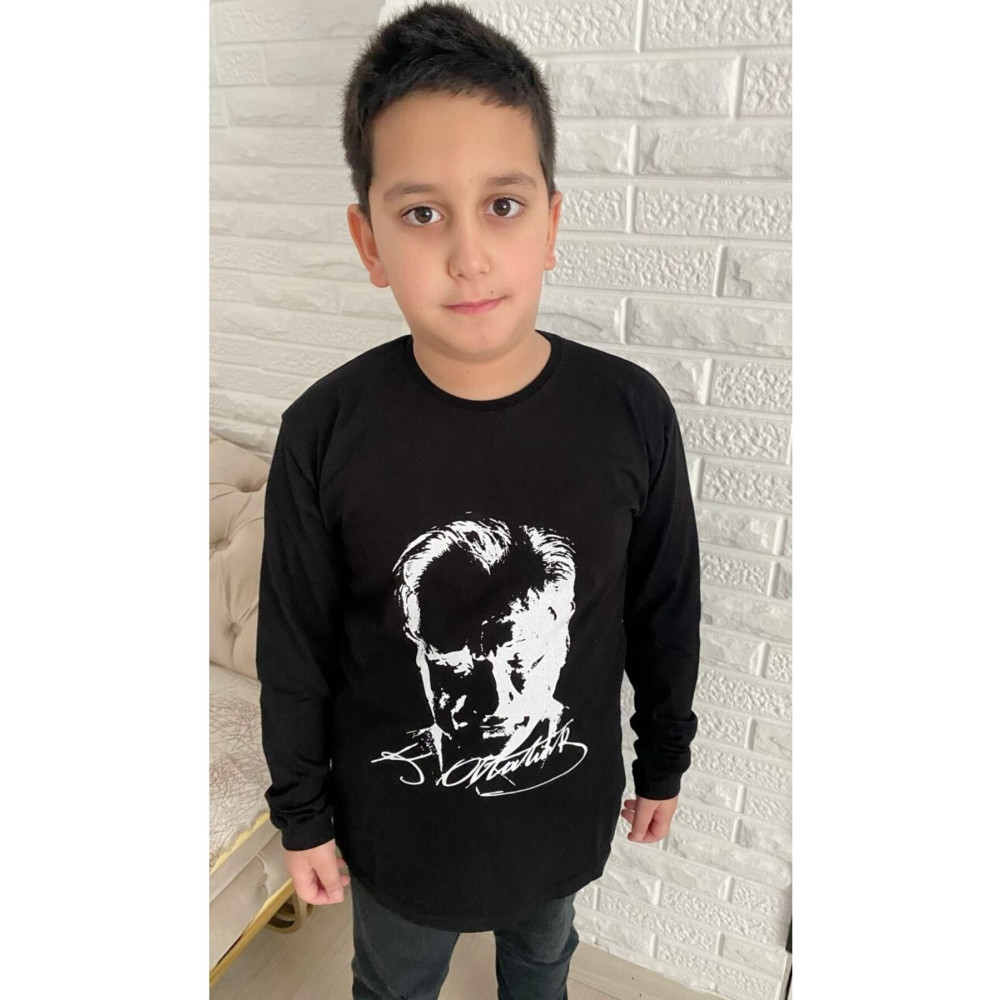 Hakem triko %100 Pamuk Süprem Siyah Atatürk Baskılı Uzunkol Tişört 3-4 Yaş Beden Bayan T-shirt Fiyatı