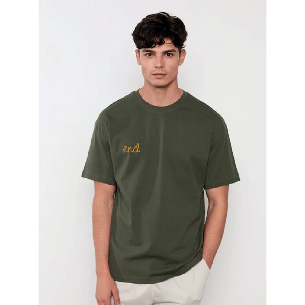 Haki End Baskılı Unisex Oversize Bisiklet Yaka Kısa Kollu T-Shirt Erkek T-shirt Fiyatı