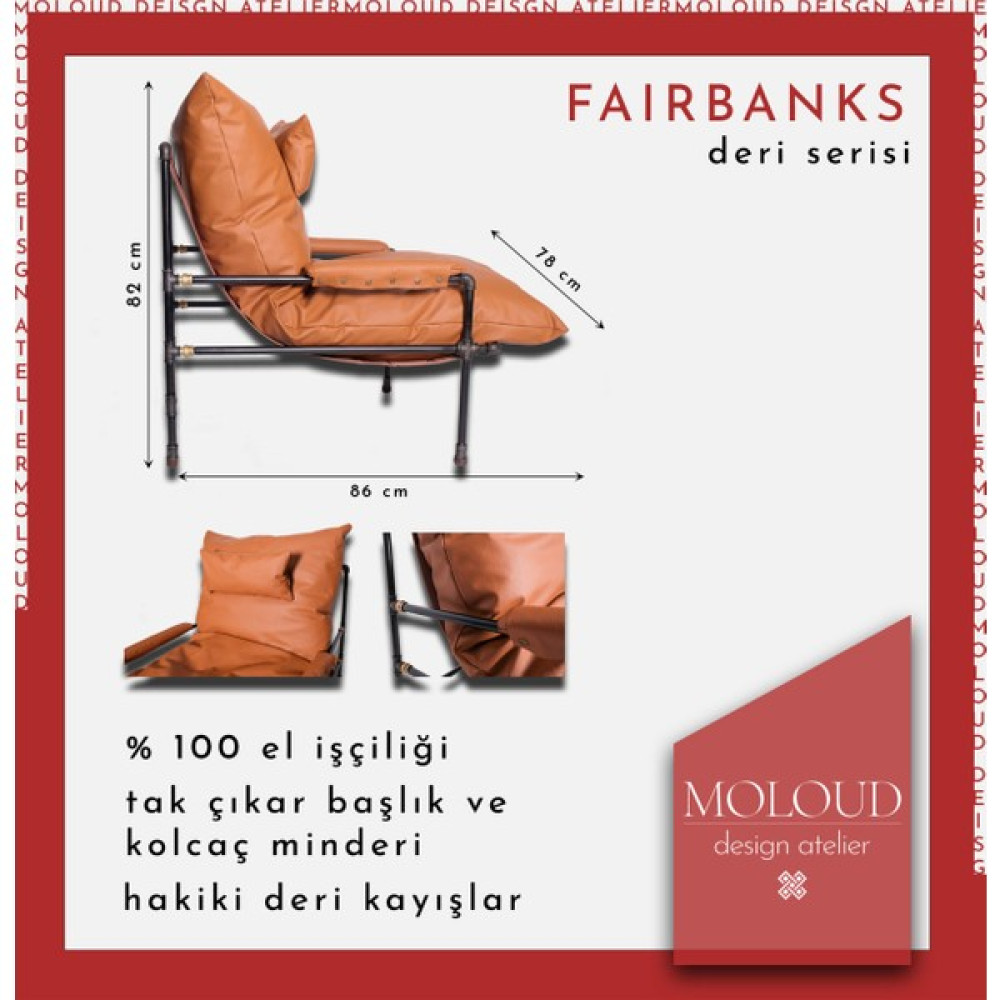 Hakiki Deri Minderli Demir Boru Tekli Koltuk, Taba Rengi Deri (FAIRBANKS SERİSİ) Tekli Koltuk & Berjer Fiyatı