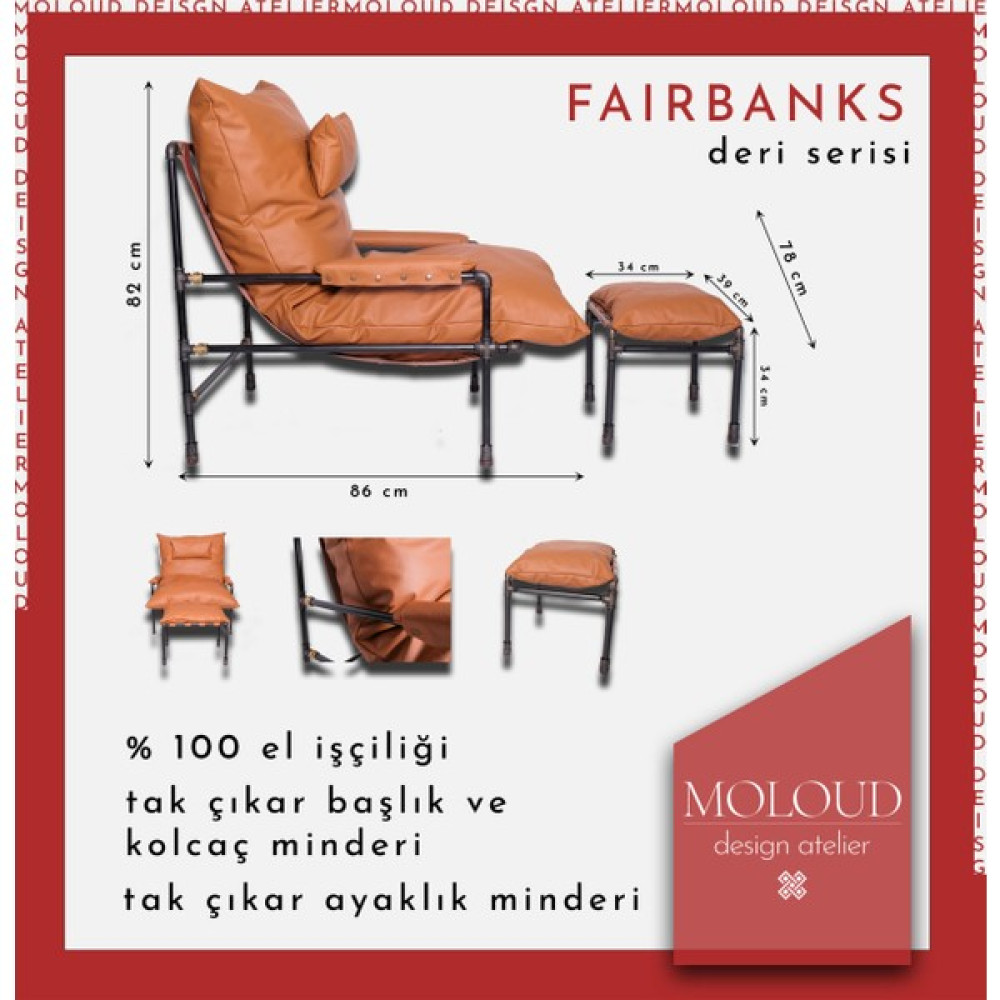 Hakiki Deri Minderli Tekli Demir Koltuk Ve Ayaklık, Taba Rengi Deri (FAİRBANKS SERİSİ) - Açık Kahverengi Tekli Koltuk & Berjer Fiyatı