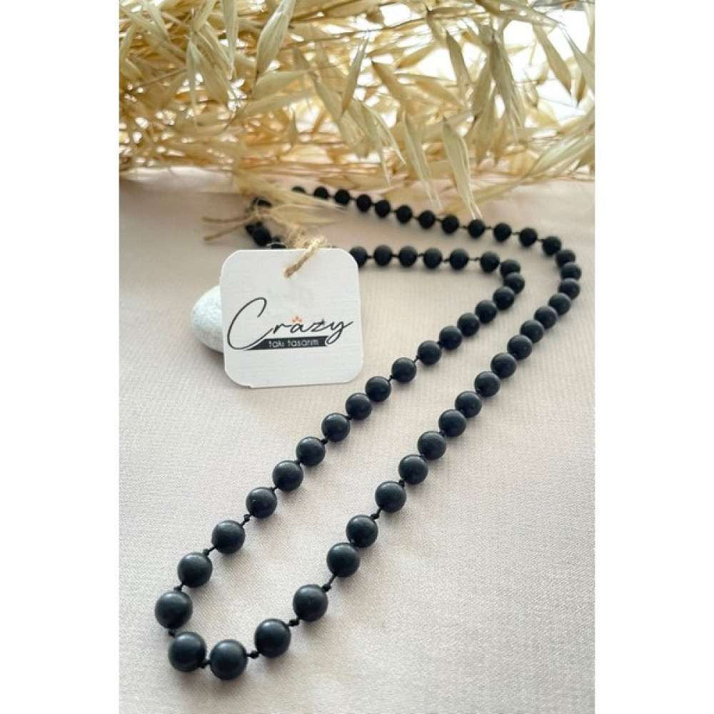 Hakiki Şungit (Shungite) Taşından Unisex 70-80 Cm Uzun Kolye - Siyah - 70 cm Kolyeler Fiyatı