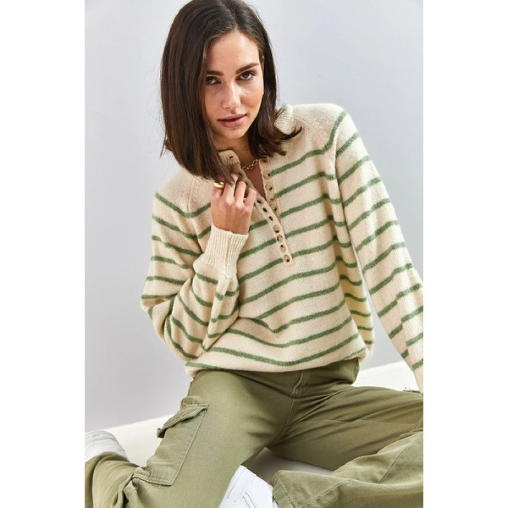 Hakke Ön Yarım Düğmeli Şardonlu Yıkamalı Sweat Bayan Sweatshirt Fiyatı