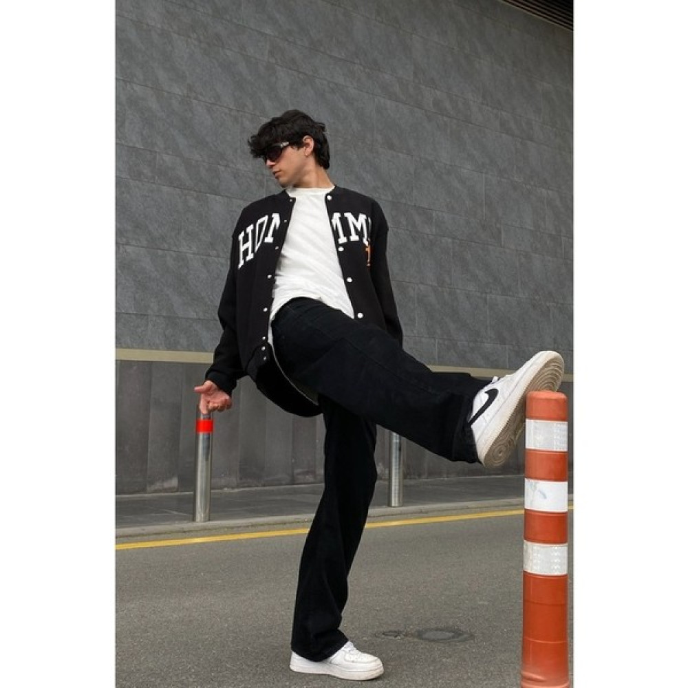 Halbeluz Siyah Oversize Unisex Homme Nakışlı Bomberkolejceket Erkek Ceket Fiyatı
