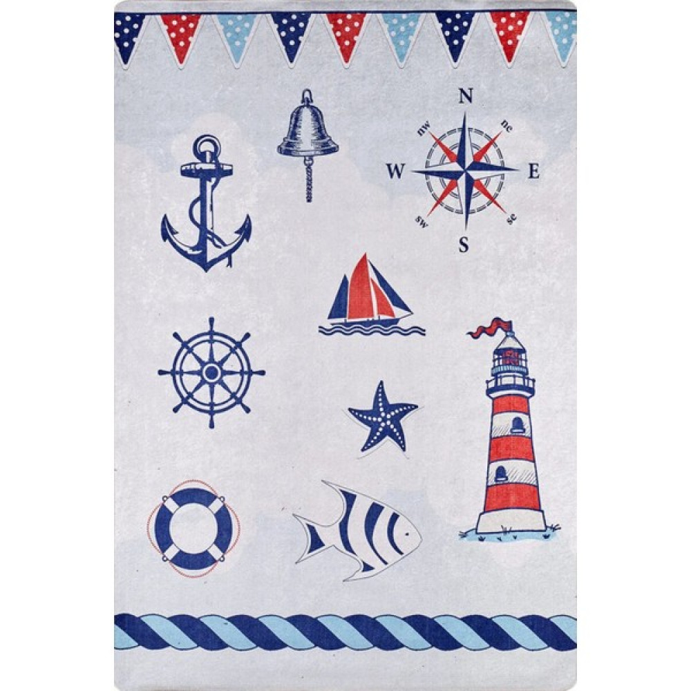 Halı Atölyesi Çocuk Halısı ve Bebek Halısı Yıkanabilir Kaymaz Taban Deniz Figürlü Gri Dijital Baskı Halı HC029   - 80 x 150 cm Bebek Odası Halı Fiyatı