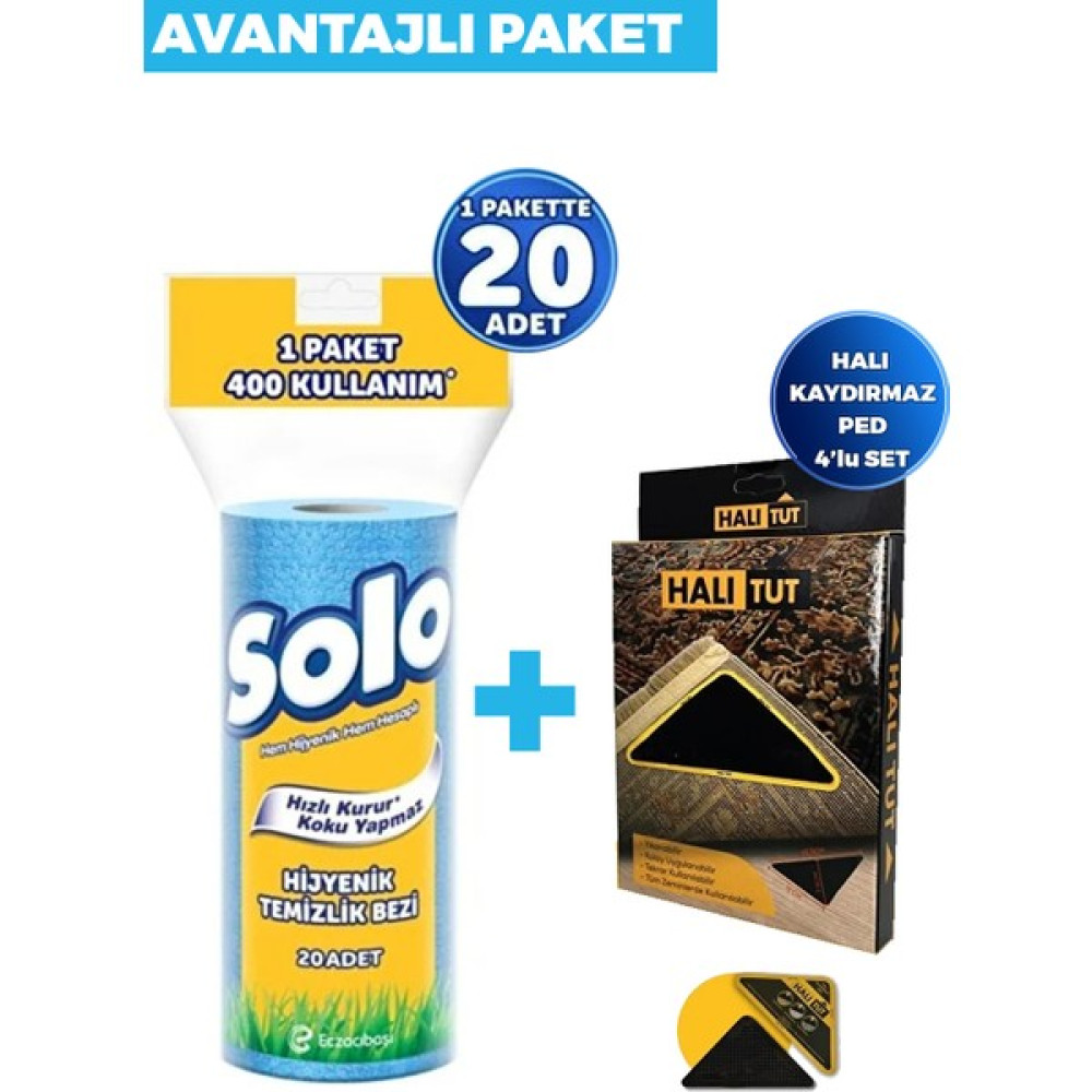 Halı Tut Solo Hijyenik Temizlik Bezi 20 Yaprak + Halı Kaydırmaz Ped 4'llüavantajlı Paket Temizlik Malzemeleri Fiyatı
