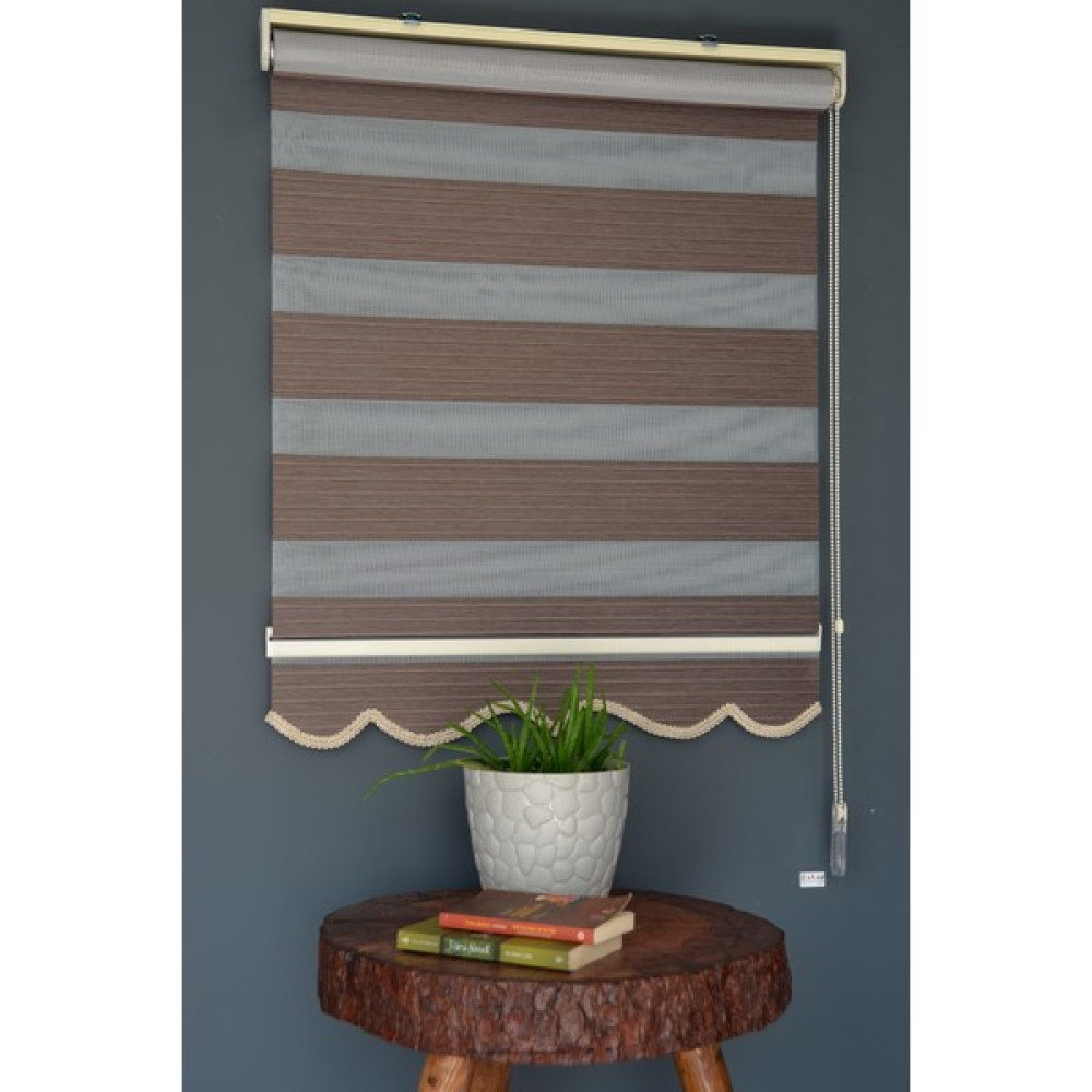 Halim Perdesan Zebra Stor Perde Kb-06 Koyu Kahverengi Renk Etekli Blackout-Karartma 90 x 200 cm - Renkli Perde Fiyatı
