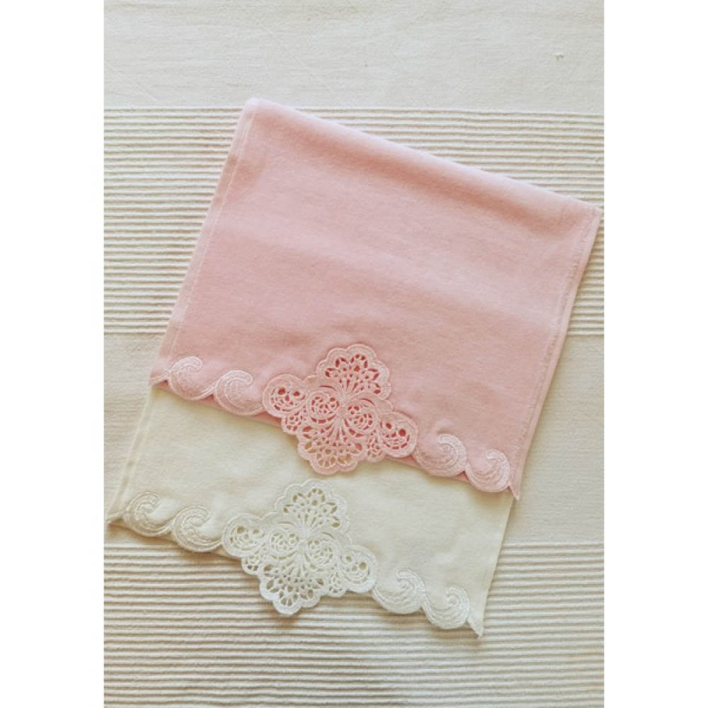 Halley Concept 30 x 50 Güpürlü Kadife Mutfak Havlusu %100 Pamuk - Pembe - Ekru - 30 x 50 cm El / Yüz Havlusu Fiyatı