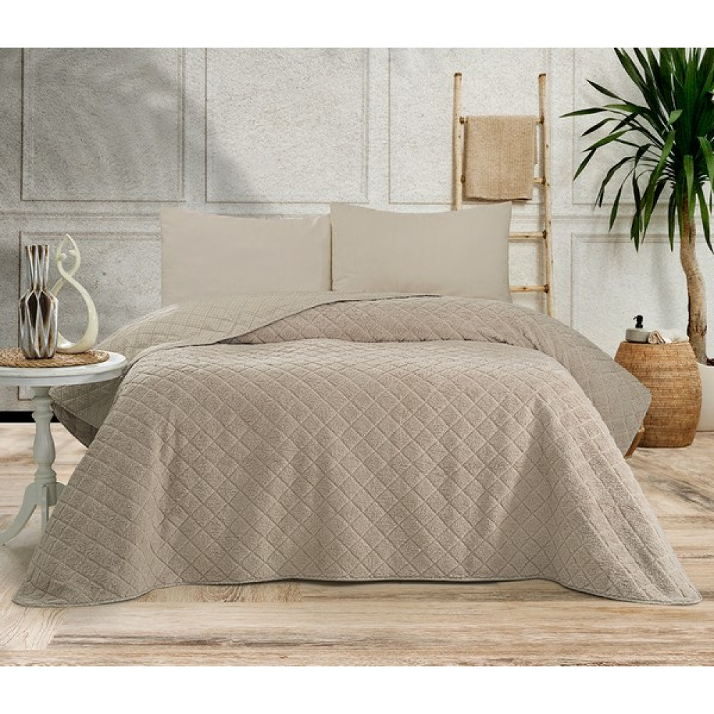 Halley Home Sherpa Yatak Örtüsü Çift Kişilik Bej (Kapitone Desen) - 200 x 220 cm Yatak Örtüsü Fiyatı