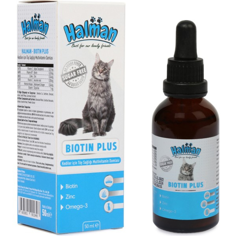Halman Biotin Plus Kediler İçin Tüy Sağlığı Multivitamin Damlası 50 ML Evcil Hayvan Ürünleri Fiyatı