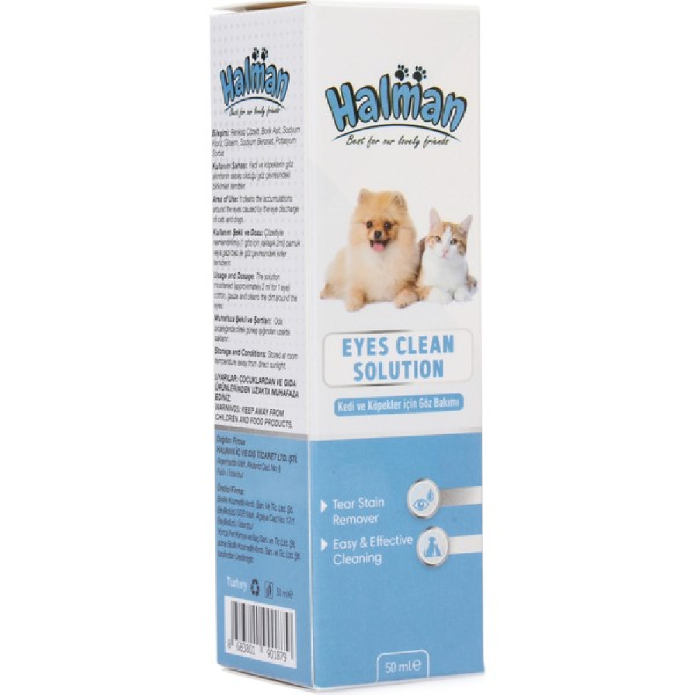 Halman Eyes Clean Solution Kedi ve Köpek Göz Temizleme Solüsyonu 50 ML - Açık Mavi Evcil Hayvan Ürünleri Fiyatı