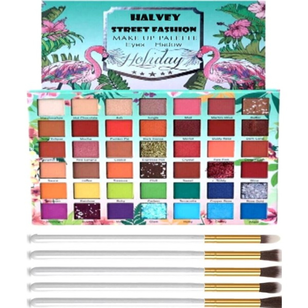 Halvey 42'li Flamingo Far Seti + 5 Adet Makyaj Fırçası Beyaz Renk Makyaj Ürünleri Fiyatı