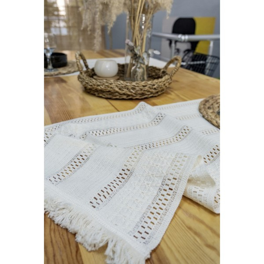 Ham Dantel Örme 2 Li Runner Masa Örtüsü 35 x 80 - Krem - 40 x 80 cm Amerikan Servis Fiyatı