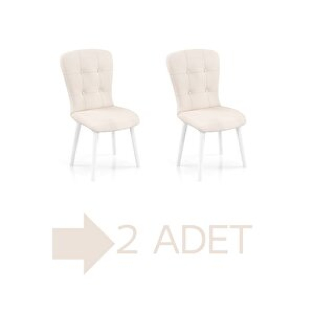 Haman 2 Adet Safir Serisi Babyface Kumaş Beyaz Ahşap Gürgen Ayaklı Mutfak Sandalyeleri Krem Standart Sandalye Fiyatı