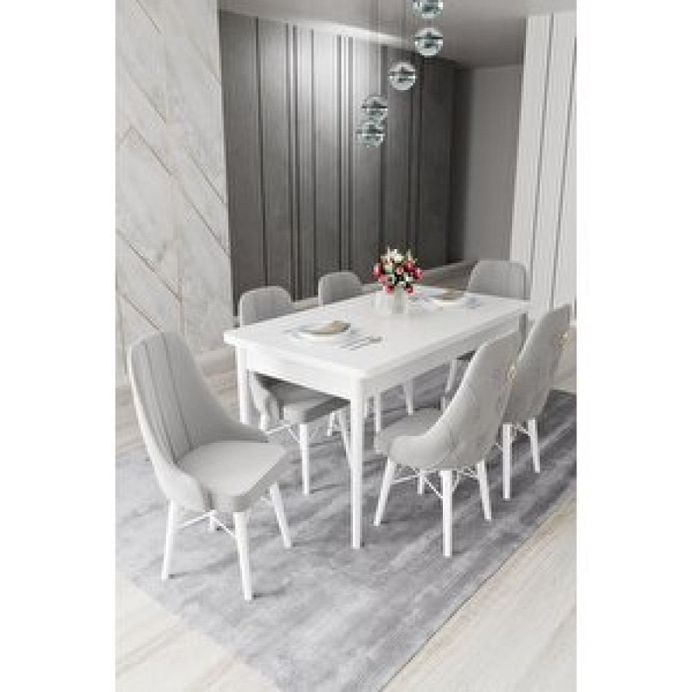 Haman 6 Adet Babyface Kumaş Beyaz Ahşap Gürgen Ayaklı Sandalye Ve 80x130 Açılabilir Masa Yemek & Mutfak Masası Fiyatı