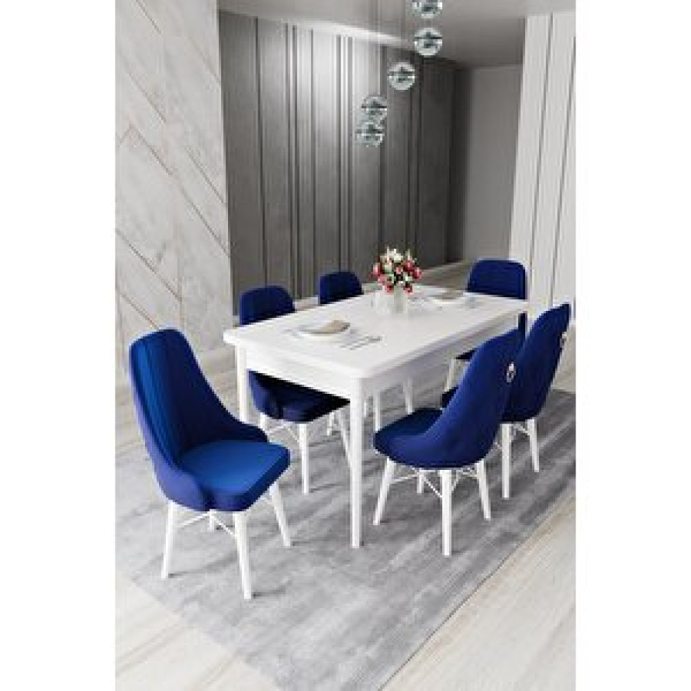 Haman 6 Adet Siesta Serisi Babyface Kumaş Beyaz Ahşap Gürgen Ayaklı Sandalye Ve 80x130 Açılabilir Masa Yemek & Mutfak Masası Fiyatı