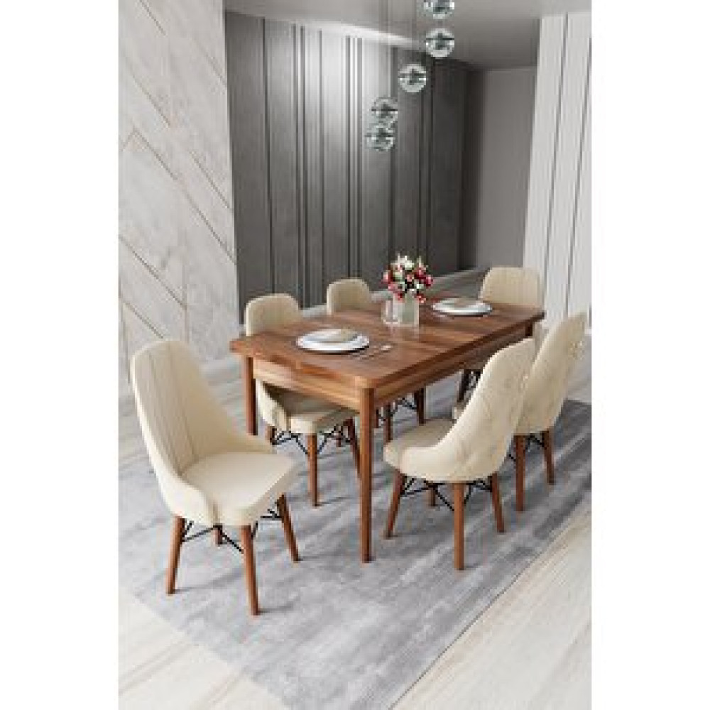 Haman 6 Adet Siesta Serisi Babyface Kumaş Ceviz Ahşap Gürgen Ayaklı Sandalye Ve 80x130 Açılabilir Masa Yemek & Mutfak Masası Fiyatı