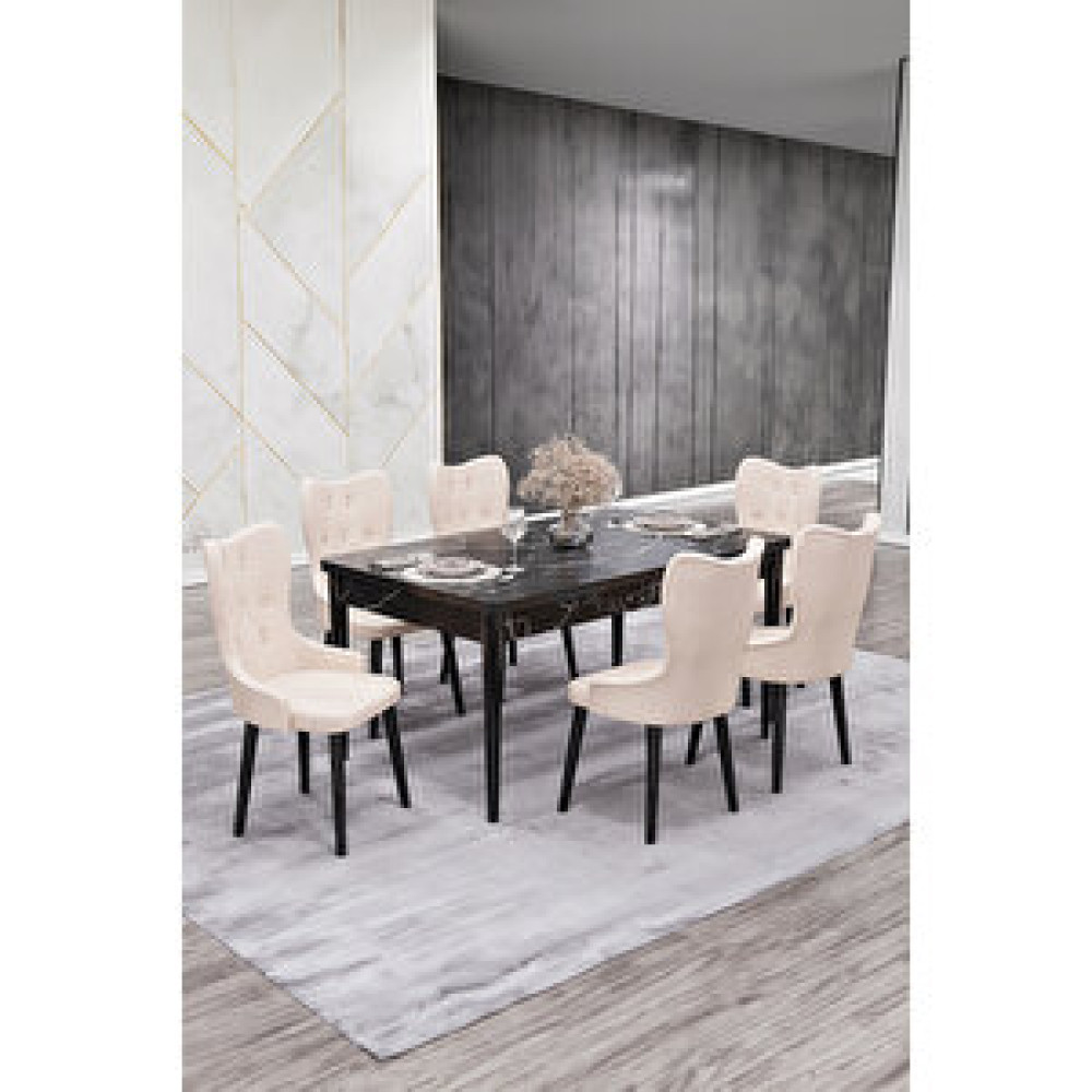 Haman 80x130 Açilabi̇li̇r Masa Ve 6 Adet Baby Face Kumaş Ahşap Gürgen Ayakli Sandalye Yemek & Mutfak Masası Fiyatı