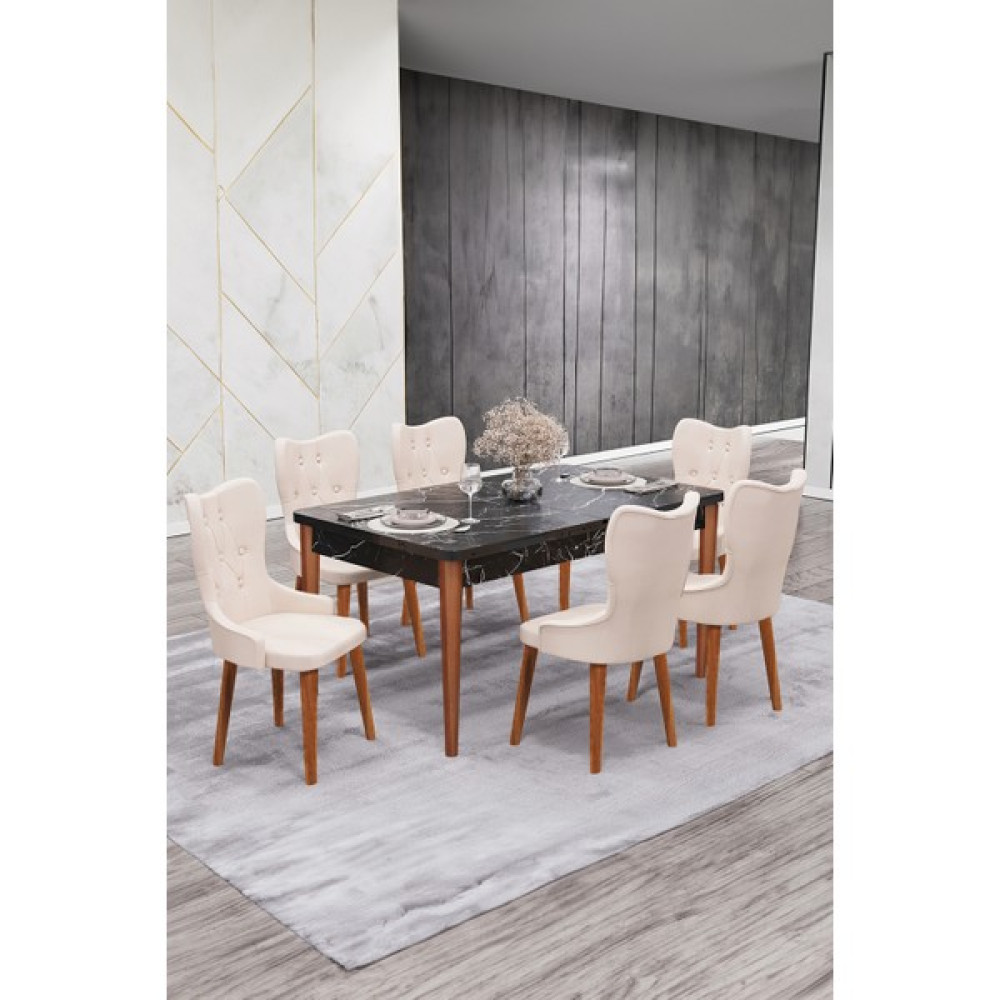 Haman Lord Serisi 80 x 130 cm Açılabilir Masa ve 6 Adet Babyface Kumaş Ahşap Gürgen Ayak Sandalye Masa Takımı Masa - Sandalye Seti / Takımı Fiyatı