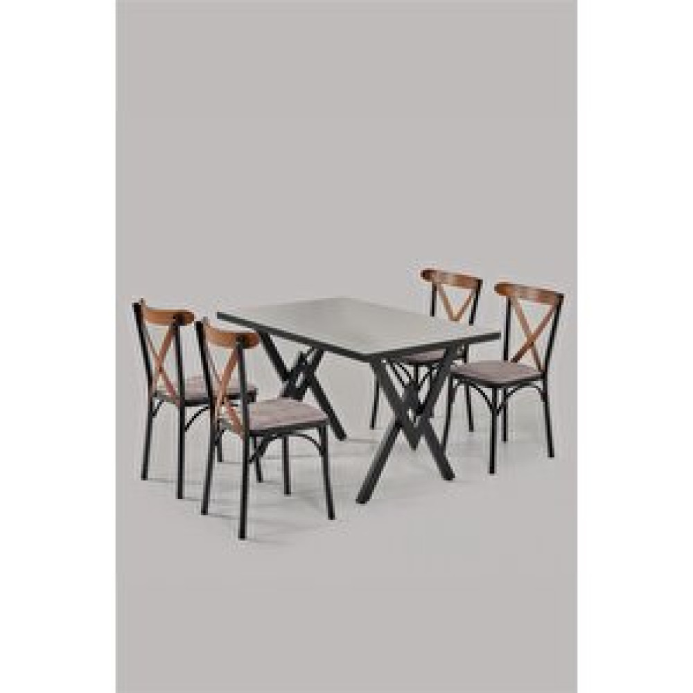 Haman Tonet Serisi 4 Adet Metal Gövde Sandalye Ve 80x120 Sabit Masa Cafe,bahçe,balkon,mutfak Masa Takımı Beyaz - Ceviz Yemek & Mutfak Masası Fiyatı