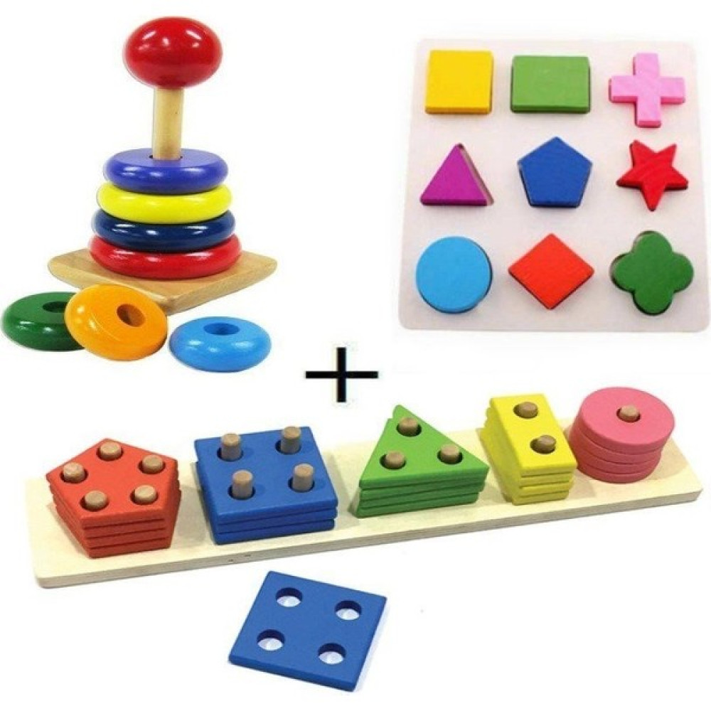 Hambag Ahşap Zeka Eğitici Oyuncak Geometrik Geçmeli Şekiller + Ahşap Tahta Bultak + Ahşap Kule Oyunu - Renkli Bebek Oyuncakları Fiyatı