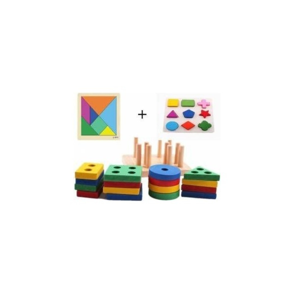 Hambag Ahşap Zeka Eğitici Oyuncak Geometrik Şekiller + Tahta Geometrik 9 Şekil + Ahşap Tangram - Renkli Oto Boyaları Fiyatı