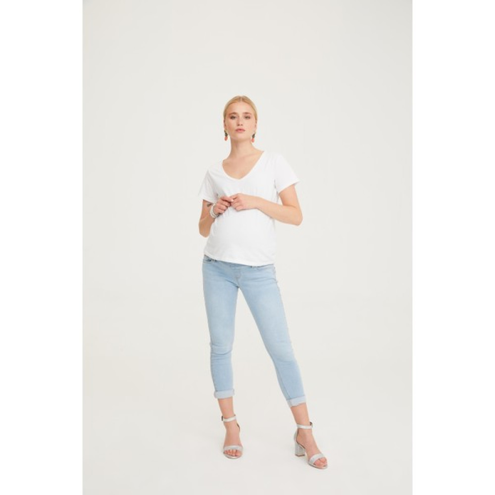 Hamile Skinny Denim Kuşgözü Taş Yapıştırma Pantolon Açık Mavi 1088 Pantolon, Şort, Tayt Fiyatı