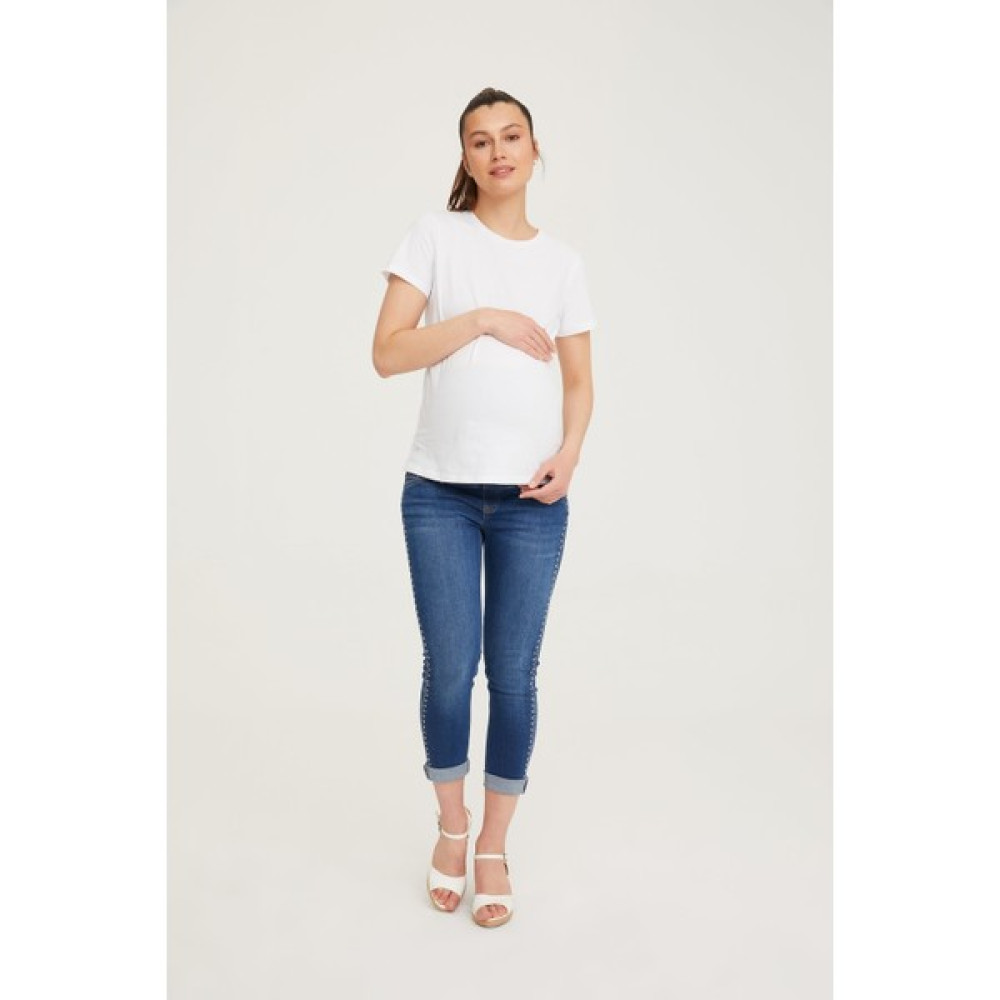 Hamile Skinny Denim Kuşgözü Taş Yapıştırma Pantolon Mavi 1089 Pantolon, Şort, Tayt Fiyatı