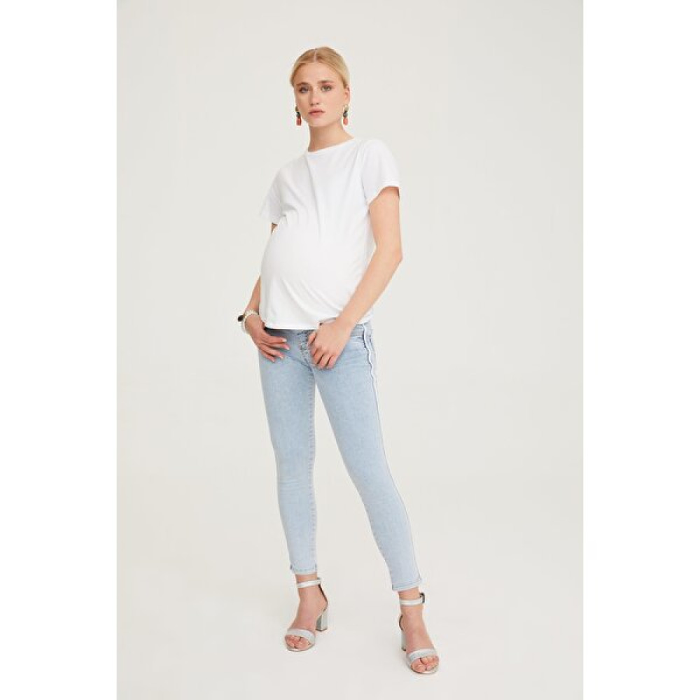 Hamile Skinny Jean Likralı Şerit Detaylı Pantolon Açık Mavi 1084 Pantolon, Şort, Tayt Fiyatı
