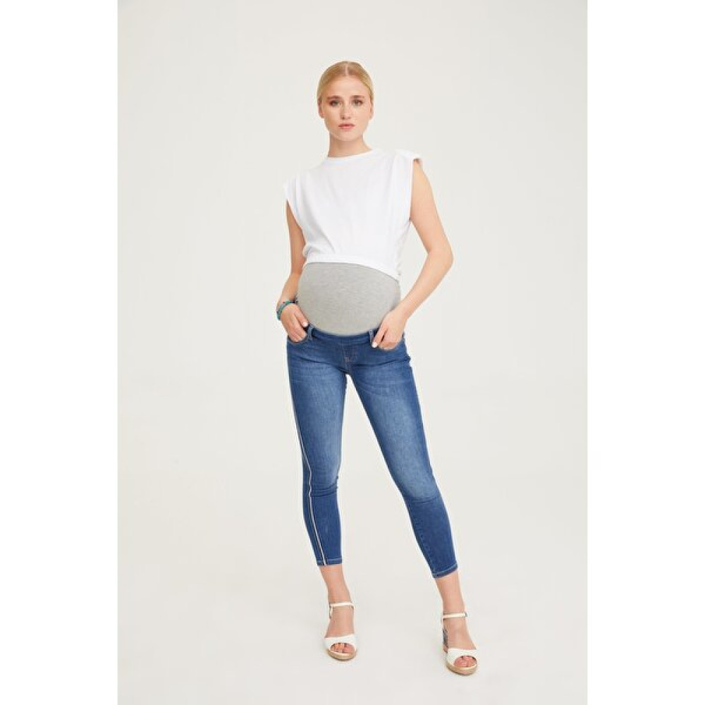 Hamile Skinny Jean Likralı Şerit Detaylı Pantolon Mavi 1086 Pantolon, Şort, Tayt Fiyatı