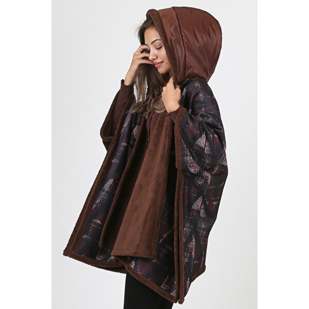 Hamur Kapşonlu Oversize Düğmeli Içi Kahverengi Peluş Kadife Mont Zigzag KK-802 Bayan Mont Fiyatı