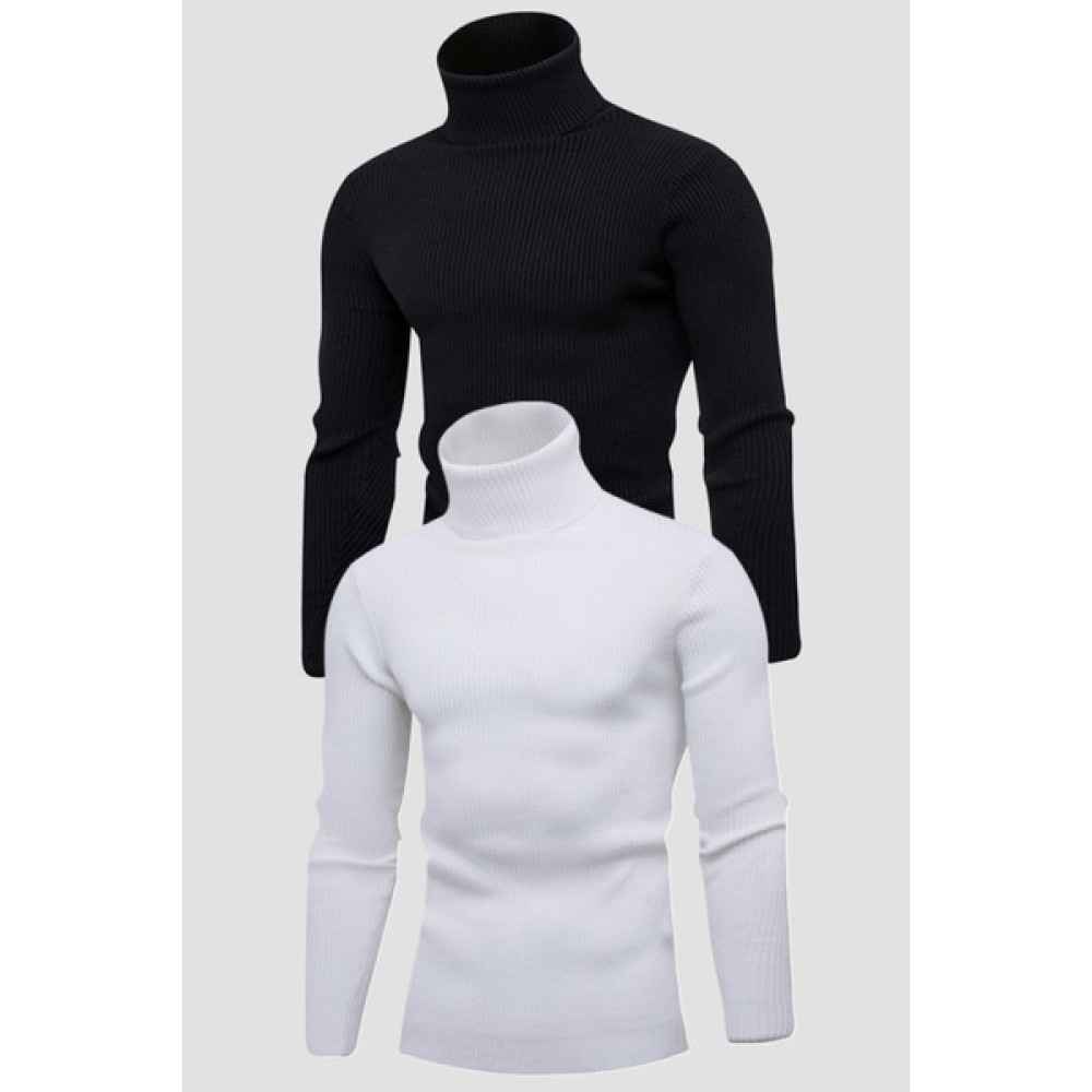 Hanclo Unisex 2’li Hazır Paket Siyah - Beyaz Balıkçı Yaka Kaşkorse Şardonlu Slimfit Boğazlı Kazak Erkek Kazak & Süveter & Triko Fiyatı