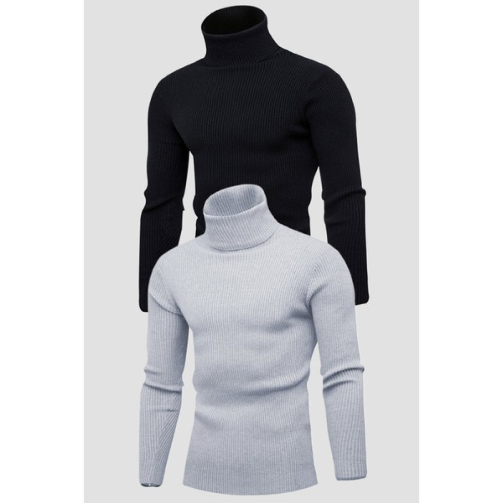 Hanclo Unisex 2’li Hazır Paket Siyah - Gri Balıkçı Yaka Kaşkorse Şardonlu Slimfit Boğazlı Kazak Erkek Kazak & Süveter & Triko Fiyatı