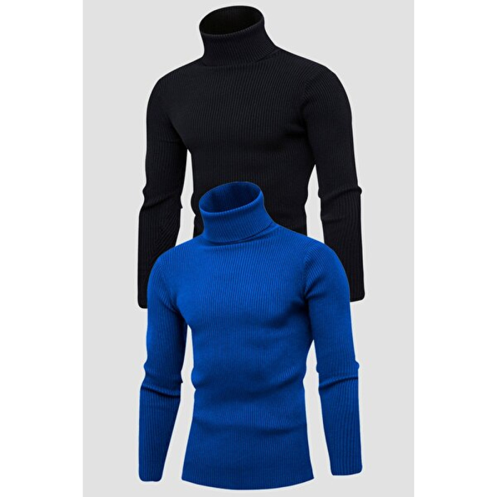 Hanclo Unisex 2’li Hazır Paket Siyah - Mavi Balıkçı Yaka Kaşkorse Şardonlu Slimfit Boğazlı Kazak Erkek Kazak & Süveter & Triko Fiyatı
