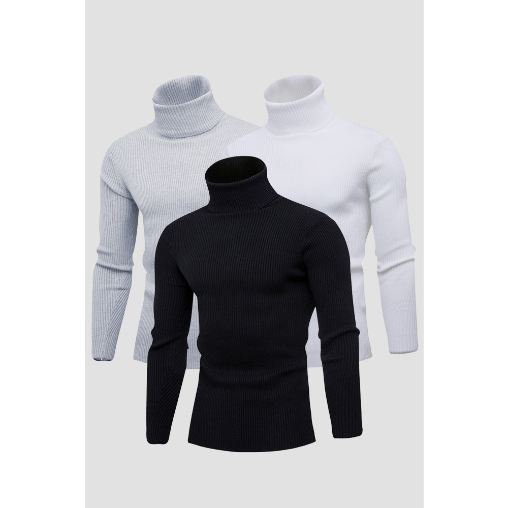 HANCLO Unisex 3’lü Hazır Paket Balıkçı Yaka Kaşkorse Slimfit Boğazlı Kazak S Beden Bayan Kazak & Süveter & Triko Fiyatı