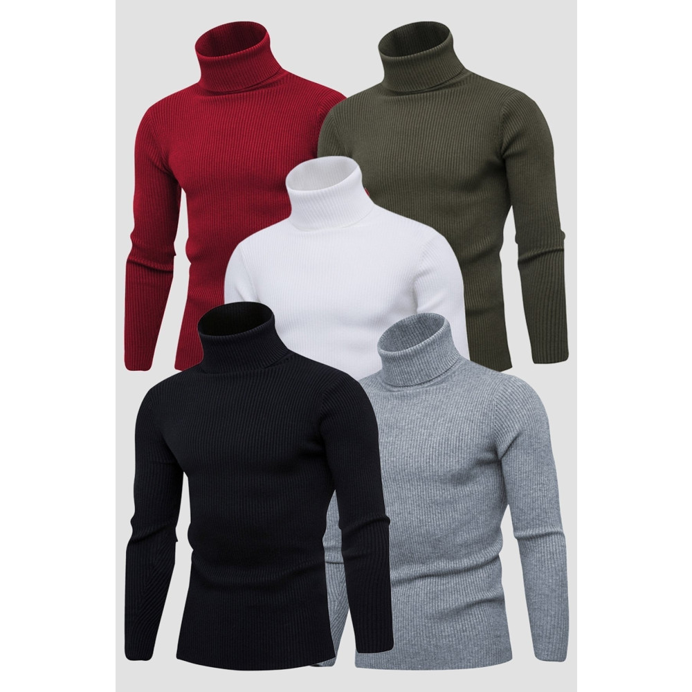 HANCLO Unisex 5’li Hazır Paket Balıkçı Yaka Kaşkorse Slimfit Boğazlı Kazak XL Beden Bayan Kazak & Süveter & Triko Fiyatı