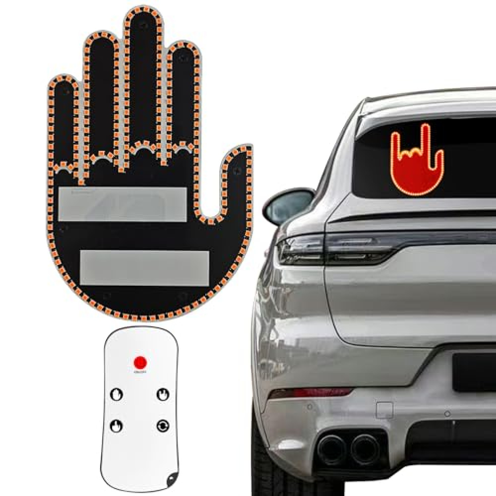 Hand Sign Light for Car, LED Finger Light Fun Hand Gesture with Remote Control, Ideal Gift for Car and Truck Drivers (Right Hand 3 Modes)