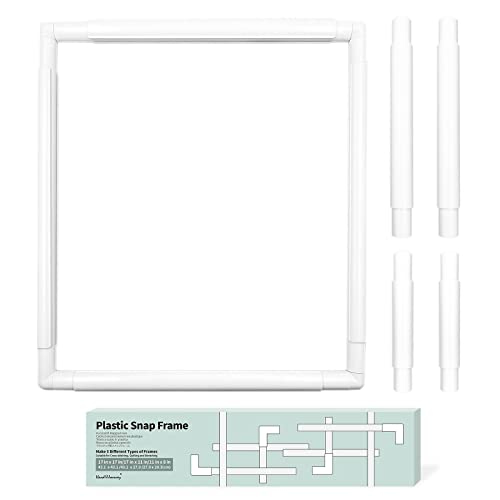 HAND U JOURNEY 2Pcs 17''x17'',11"x8" Universal Clip Frame Set, Square Rectangle Plastic Clip Frame for Embroidery, Quilting, Cross-Stitch, Punch Needle, Silk-Painting. Also Can be Used as 17''x11''