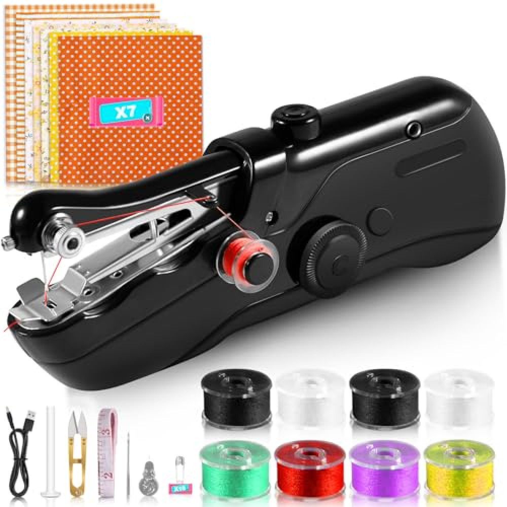 Handheld Sewing Machine, Battery Operated Mini Sewing Machines for Beginners, Fast Stitching Electric Hand Sewing Machine with Accessory Kit, Hand Stitching Machine for DIY Fabrics Clothes Home Travel