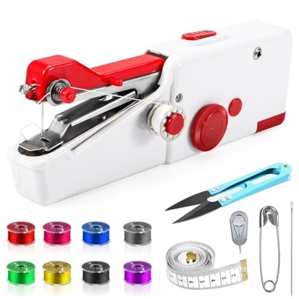 Handheld Sewing Machine, Mini Cordless Portable Hand Sewing Machine for Beginners, Household & Travel Quick Repairs Electric Hand Held Sewing Device for Fabric Clothing Kids Cloth Pet Clothes