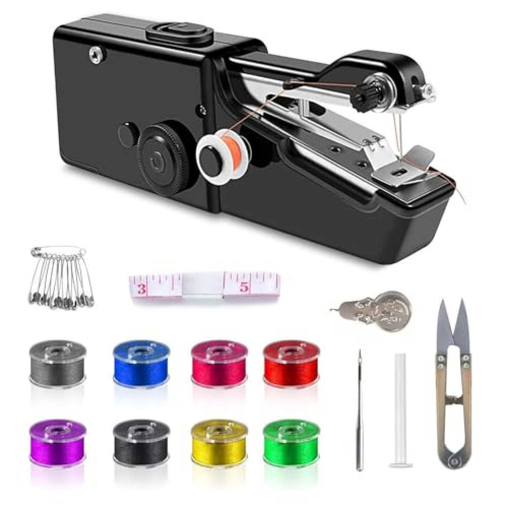 Handheld Sewing Machine, Portable and Easy-to-Use Mini Sewing Machine, Battery and USB Operated, Ideal for Beginners and Home Use - Black